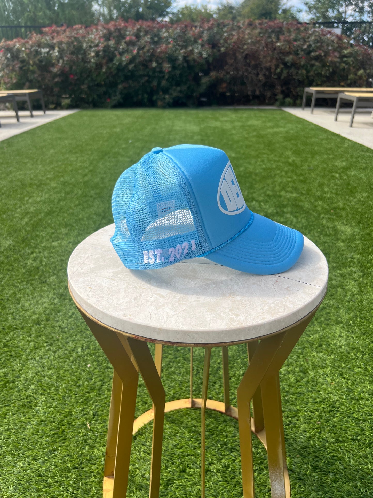 Deluxe “Anniversary” Trucker Hat Baby Blue